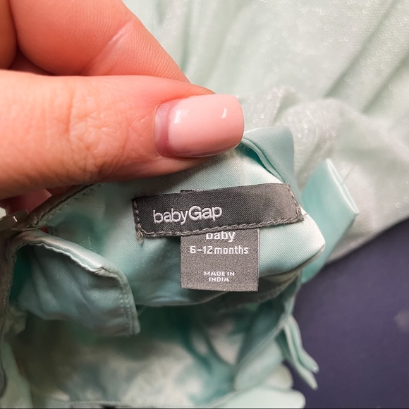 Gap Baby Girl Turquoise Floral Bow Tulle Formal Dress Baby Size 6-12M - Picture 7 of 8